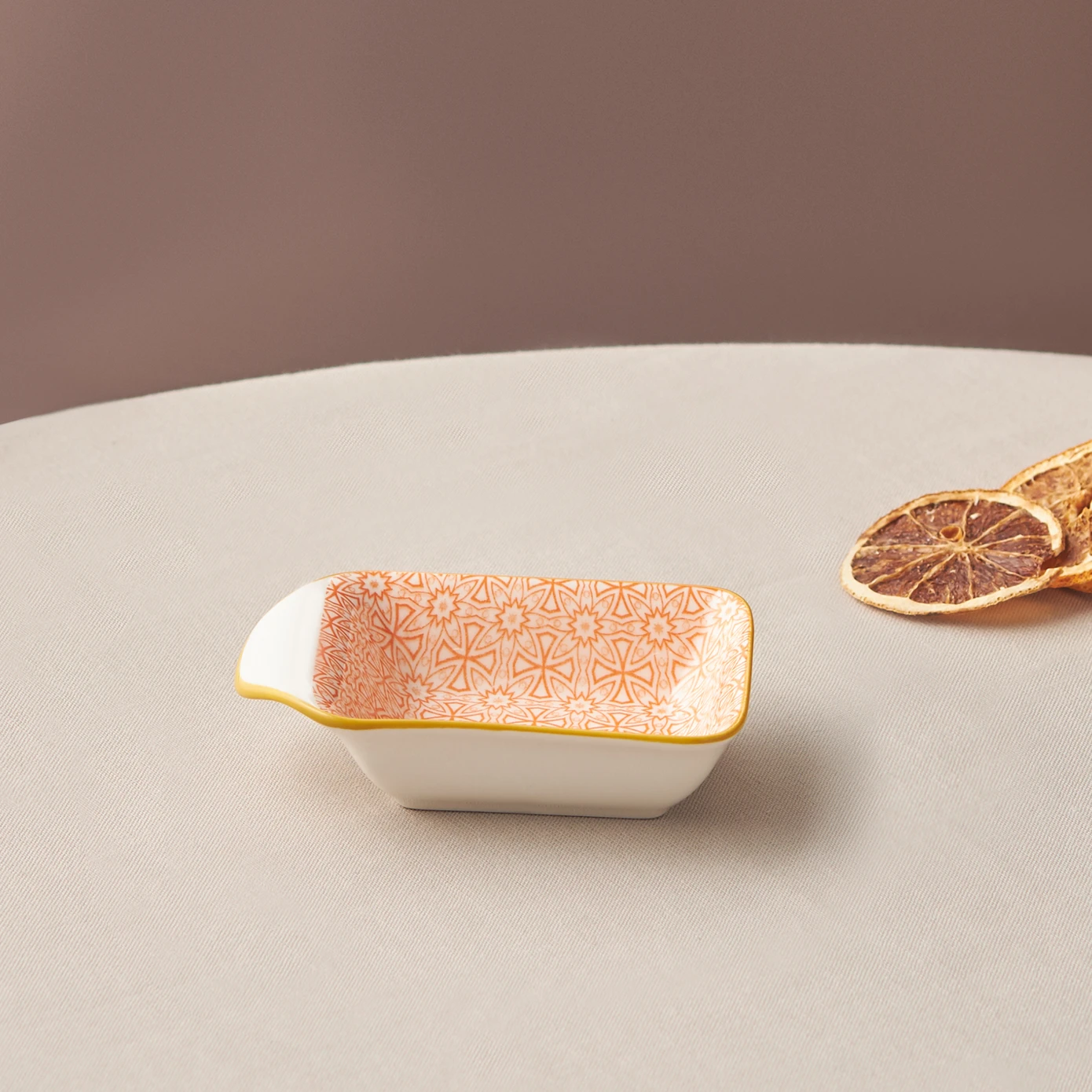 [153.03.08.2993] KARACA FLORAL ORANGE RECTANGLE COOKIES/SAUCATION DINNER 10CM