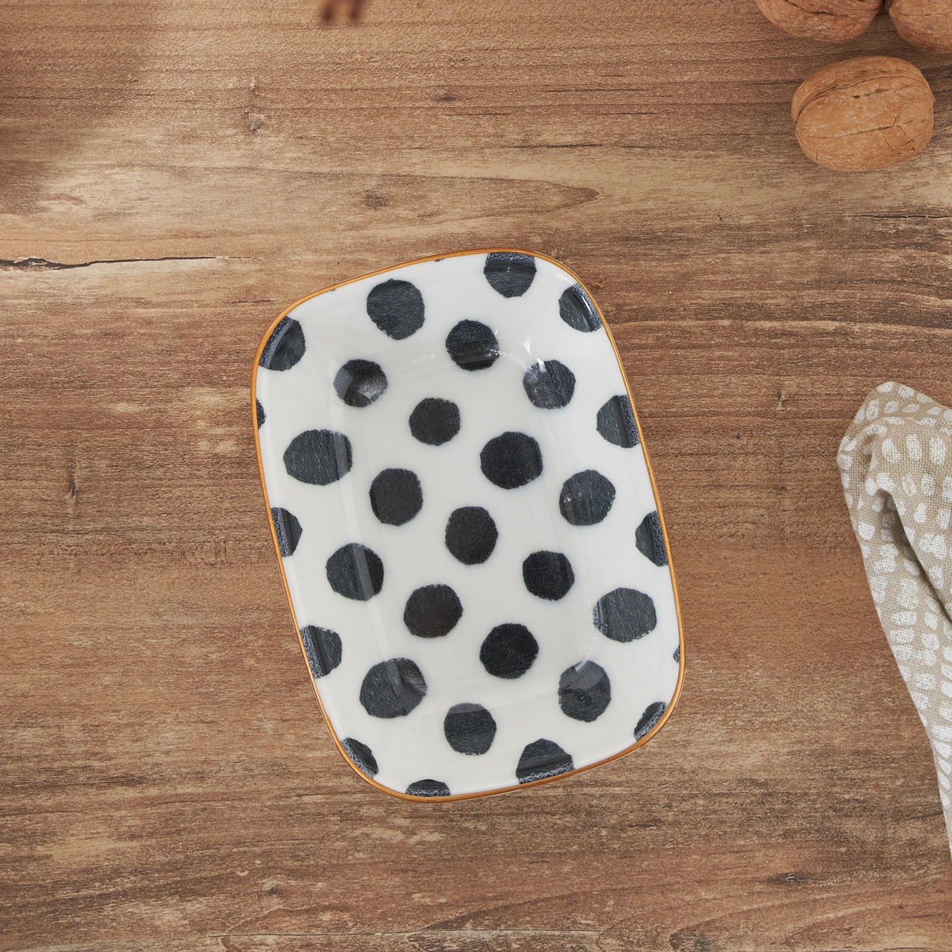 [153.09.01.0489] KARACA COMBINE DOTTED BOAT PLATE 14 CM