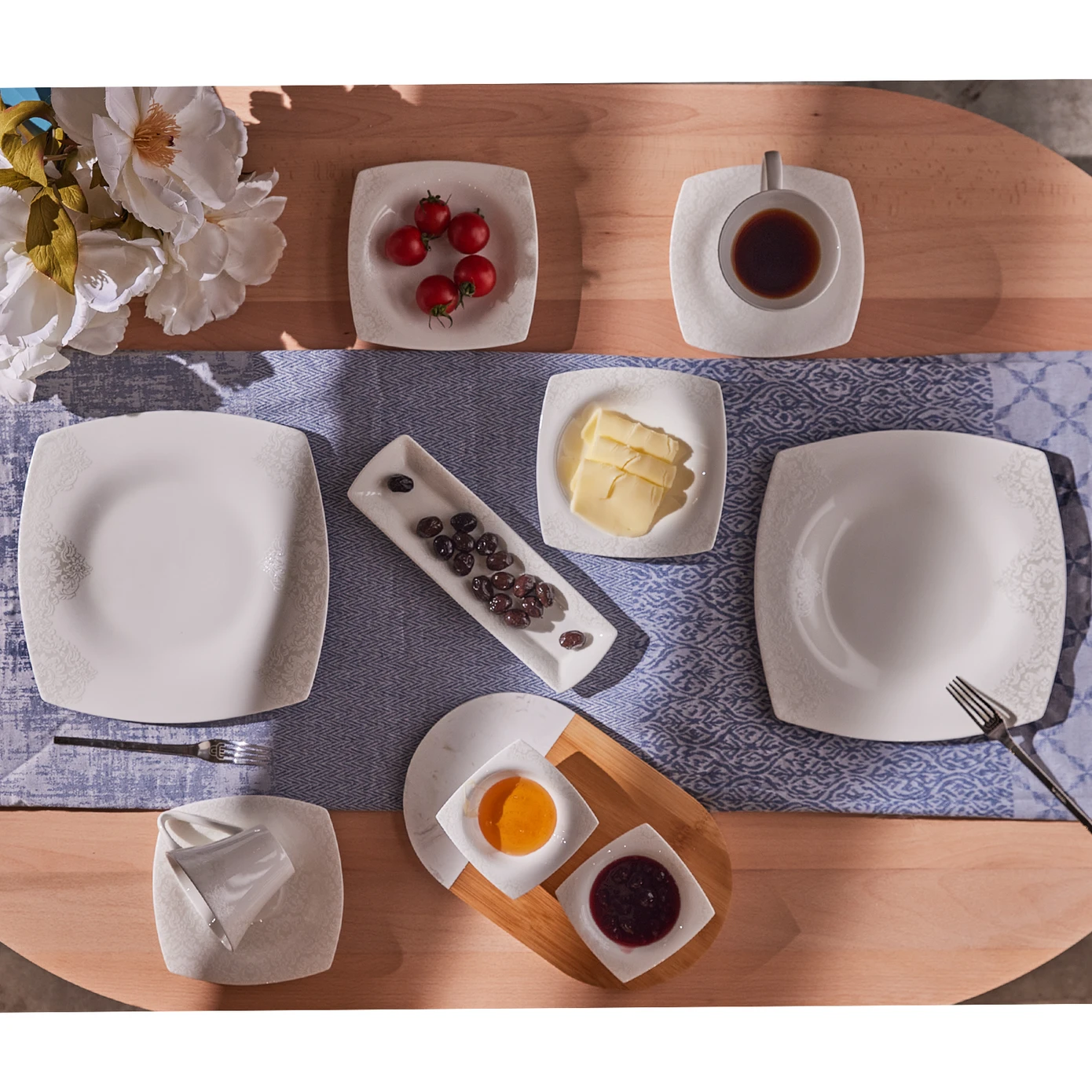 [153.03.07.5693] KARACA FINE PEARL HELEN 26 PIECES BREAKFAST SET SQUARE
