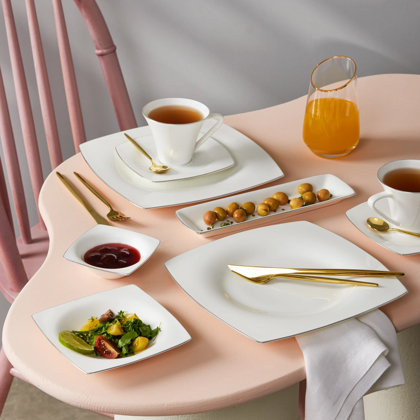 [153.09.01.3280] KARACA FINE PEARL RAGUSA PLATINUM 26 PIECES BREAKFAST SET SQUARE