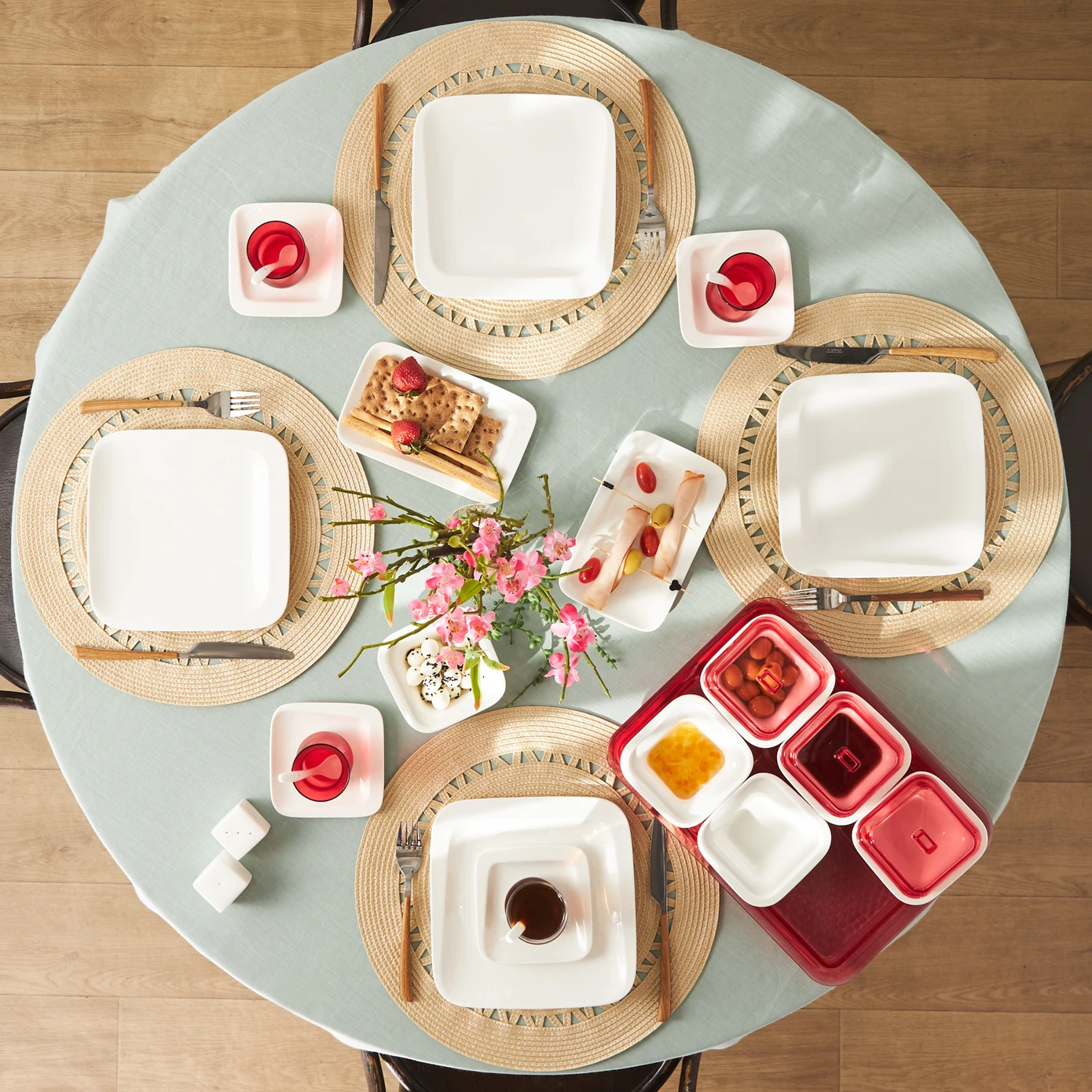 [153.09.01.0582] KARACA FABIO RED 41 PIECES BREAKFAST SET SQUARE